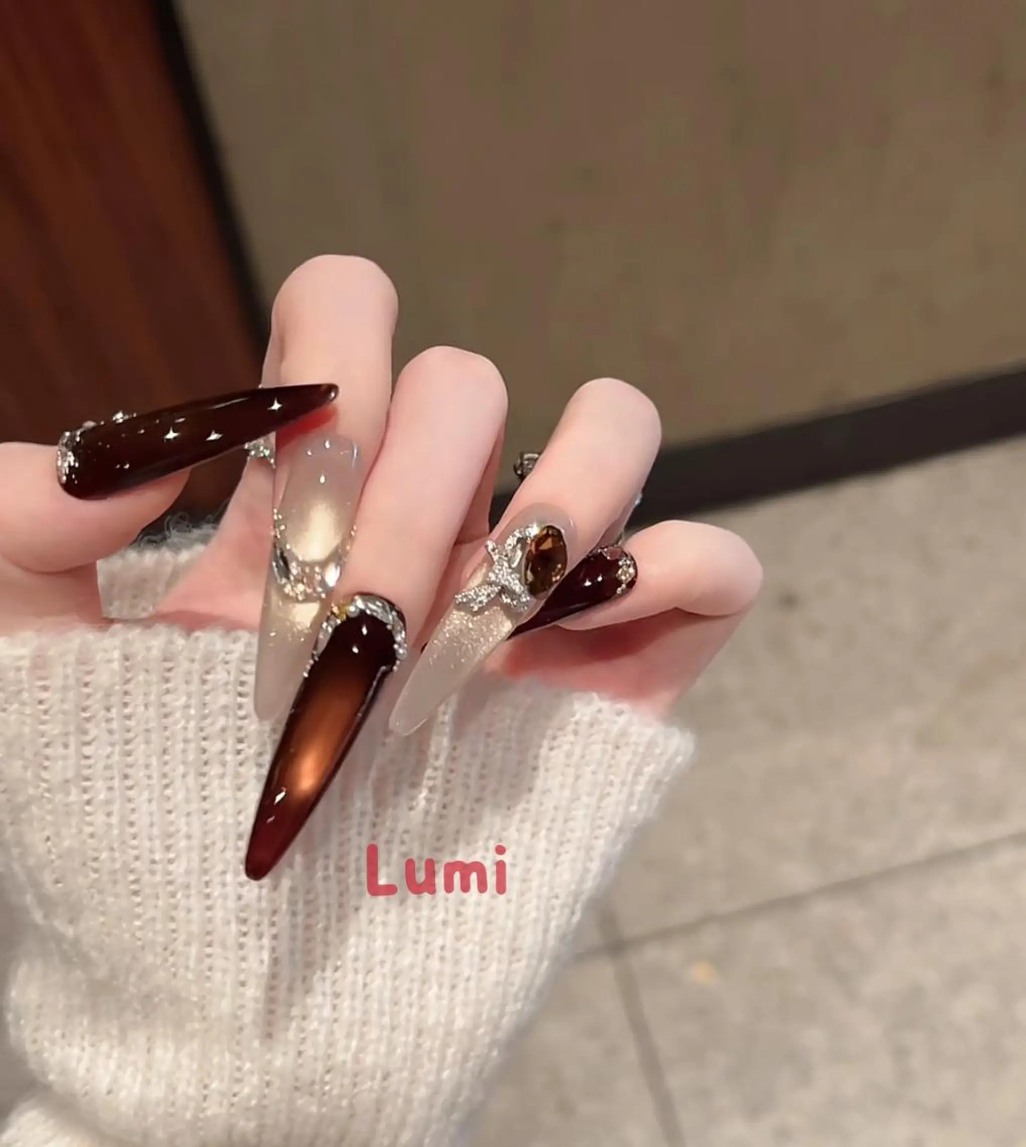 ネイル ツイードネイル 冬ネイル クリスマス 神崎 理沙のネイルデザイン