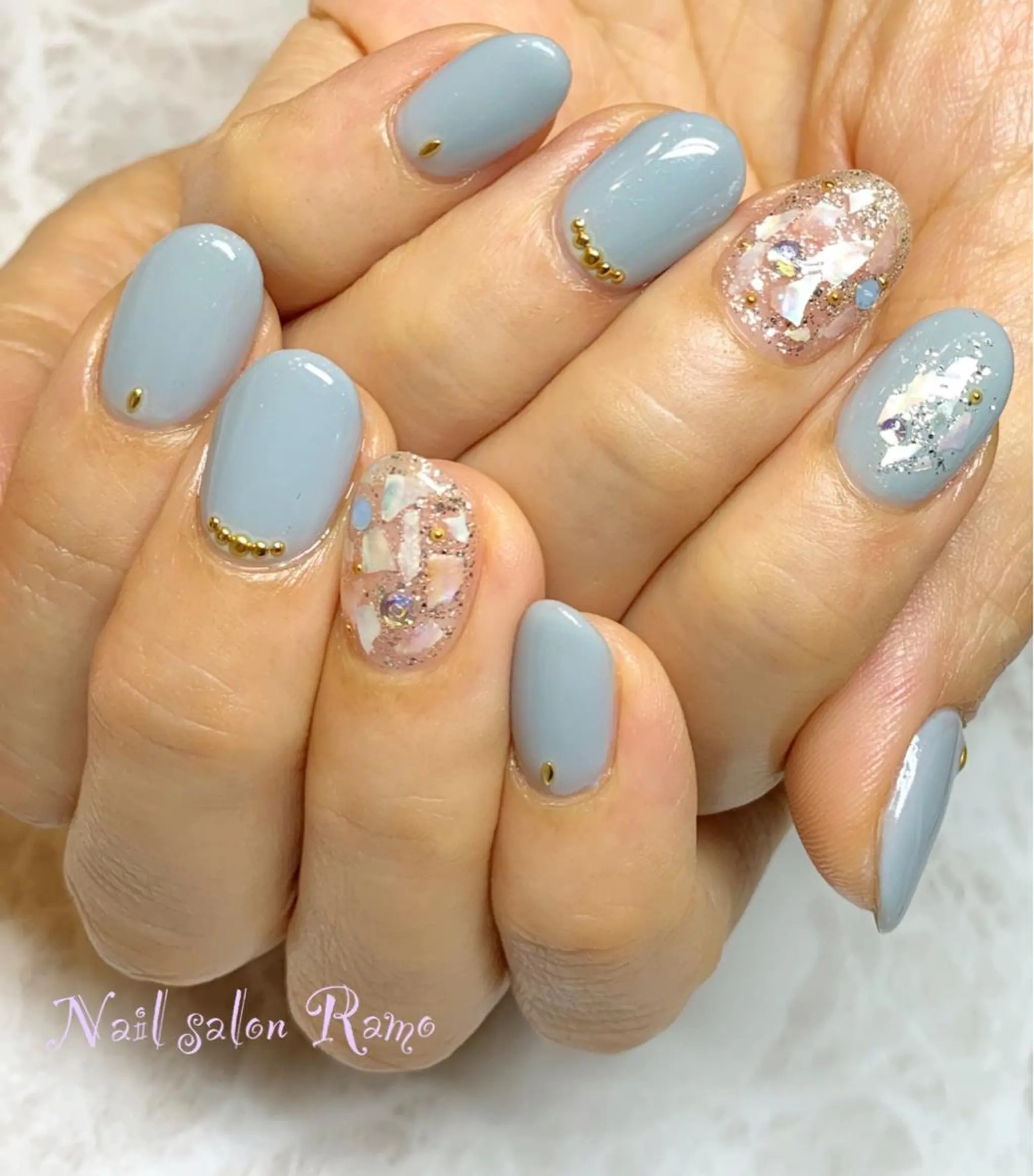 ネイル アートネイル ブルー ジェルネイル ラメ(グリッター) ワンカラーネイル Nail salon Ramo所属・松田 祥子のネイルデザイン