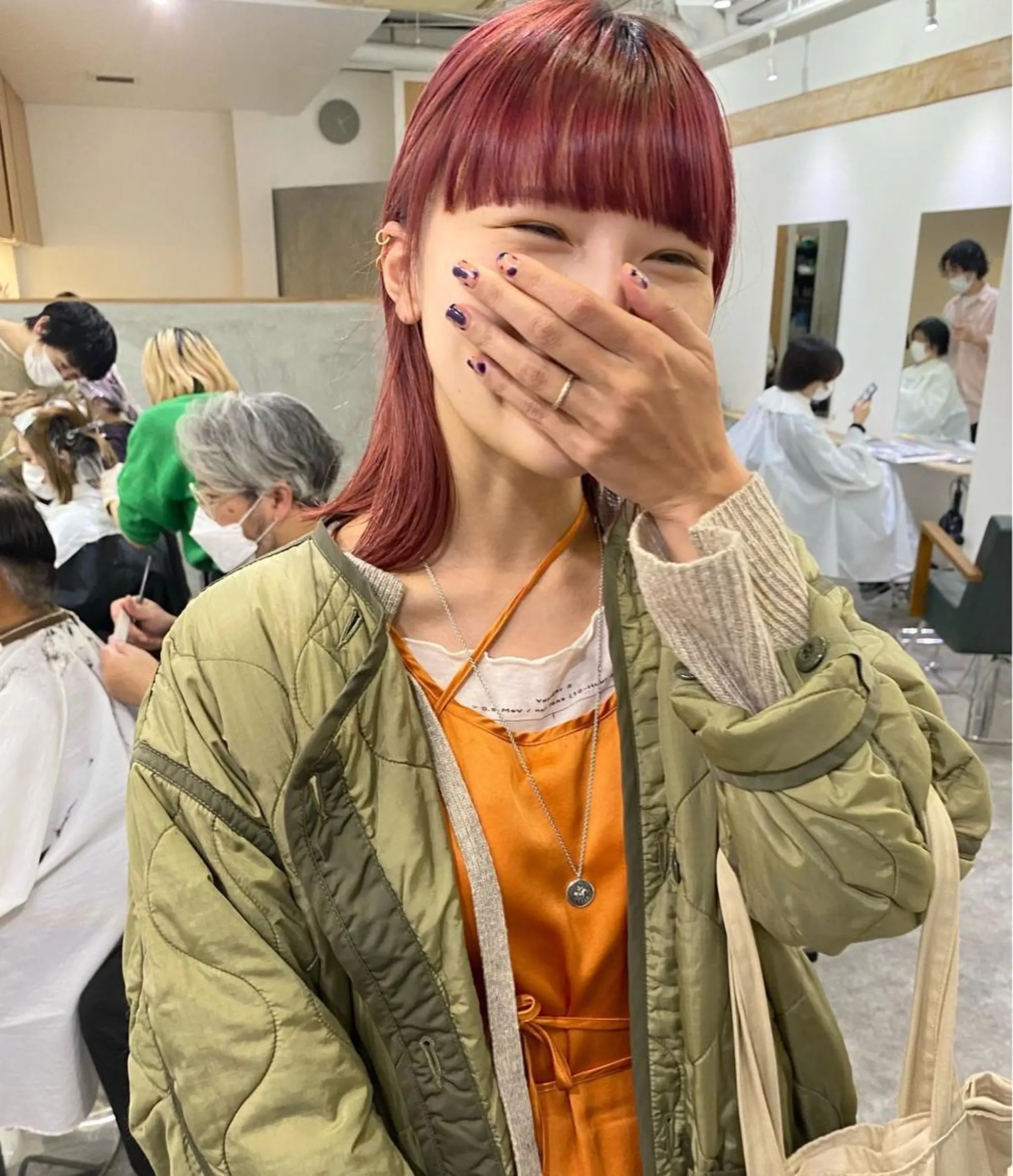 ミディアム カラー レッドカラー ワイドバング カット ヘアカラー トリートメント 森貴裕/ベージュ/ パーマ/オリーブのヘアスタイル