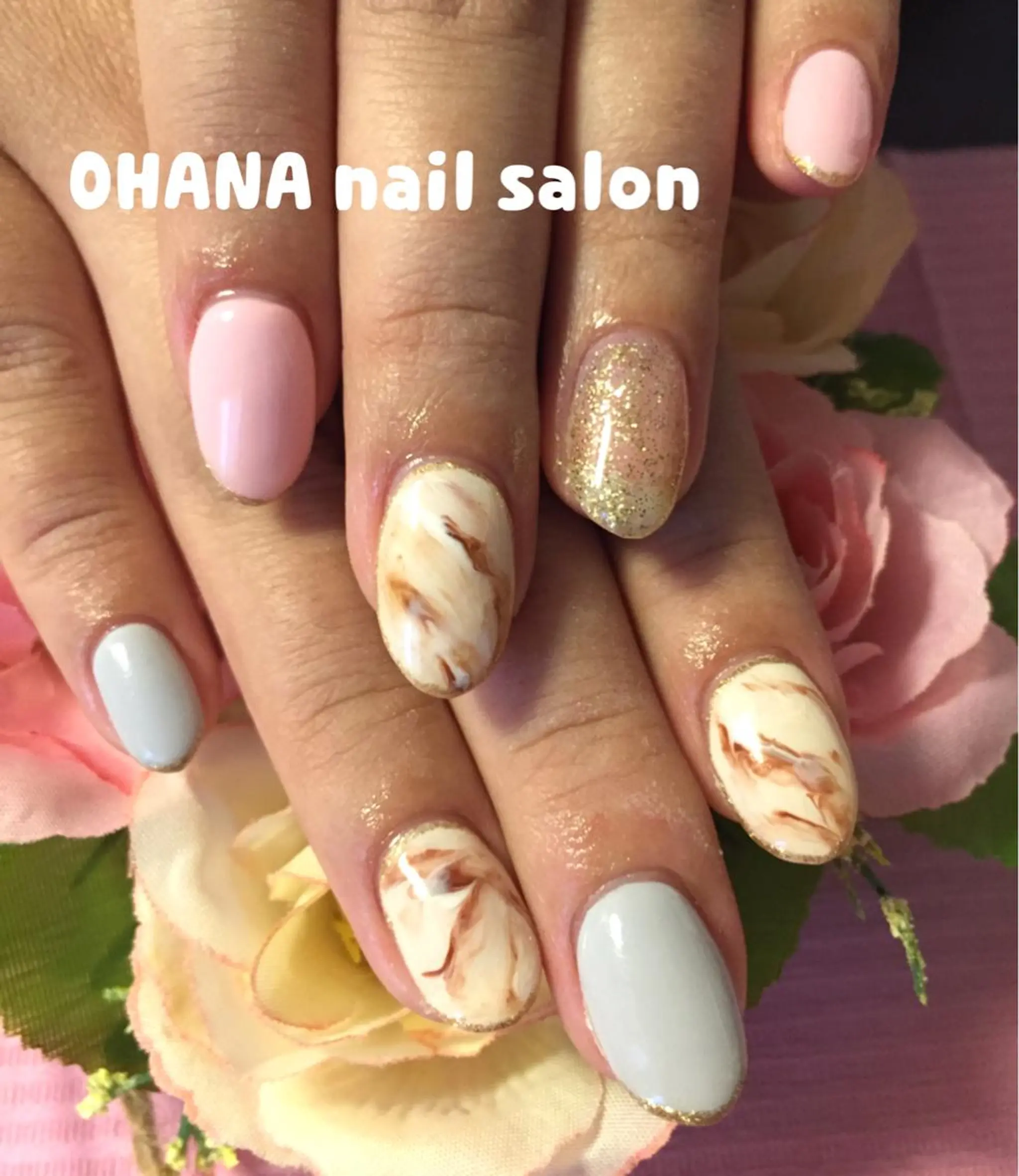 ネイル ジェルネイル ラメ(グリッター) 大理石ネイル(マーブル) パステルネイル 春ネイル 那覇🏝️台湾人 ネイリストSHIUのネイルデザイン
