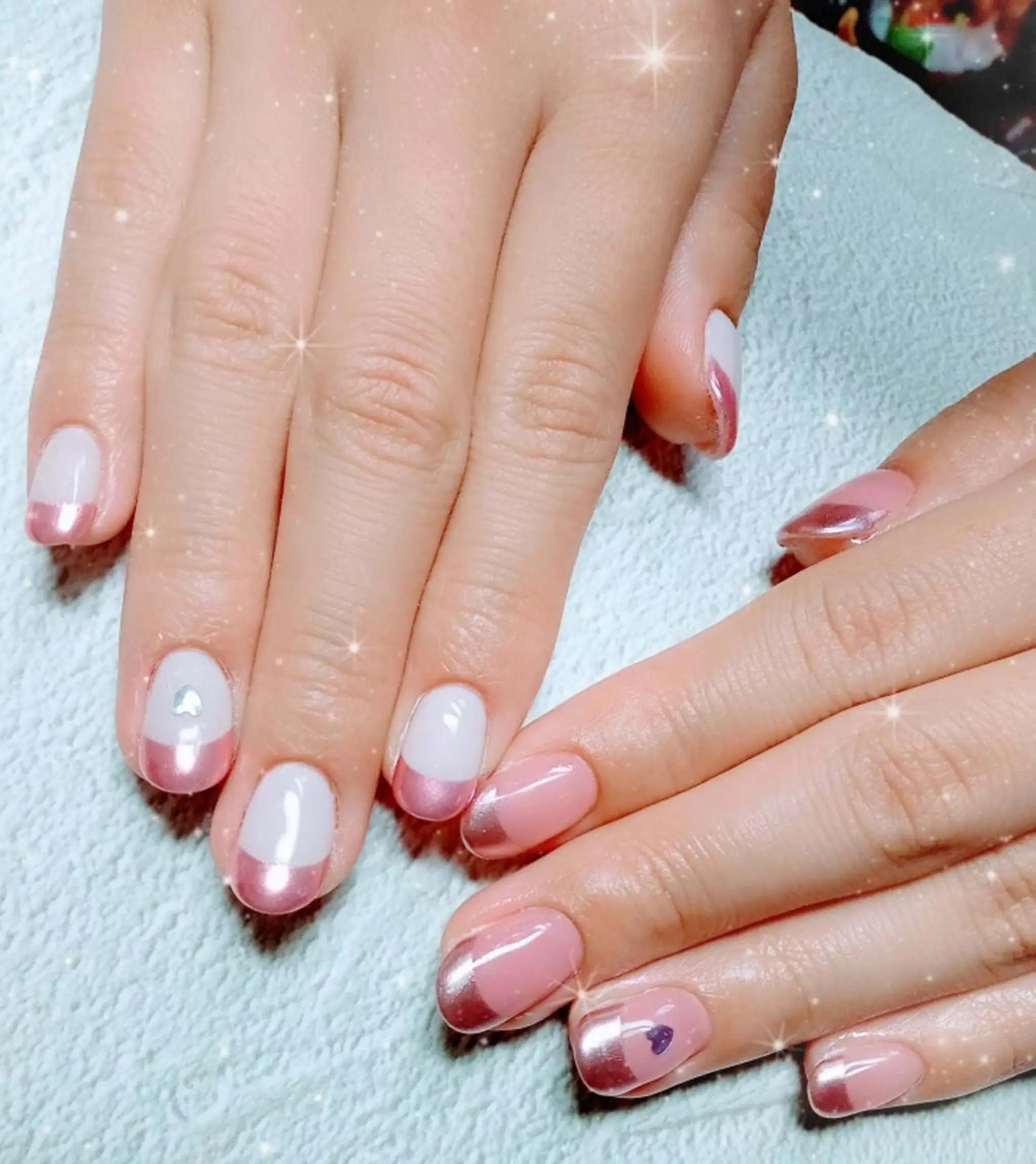 ネイル フレンチネイル ハート キラキラネイル 韓国ネイル マグネットネイル ハンドネイル flure de neige yukiのネイルデザイン