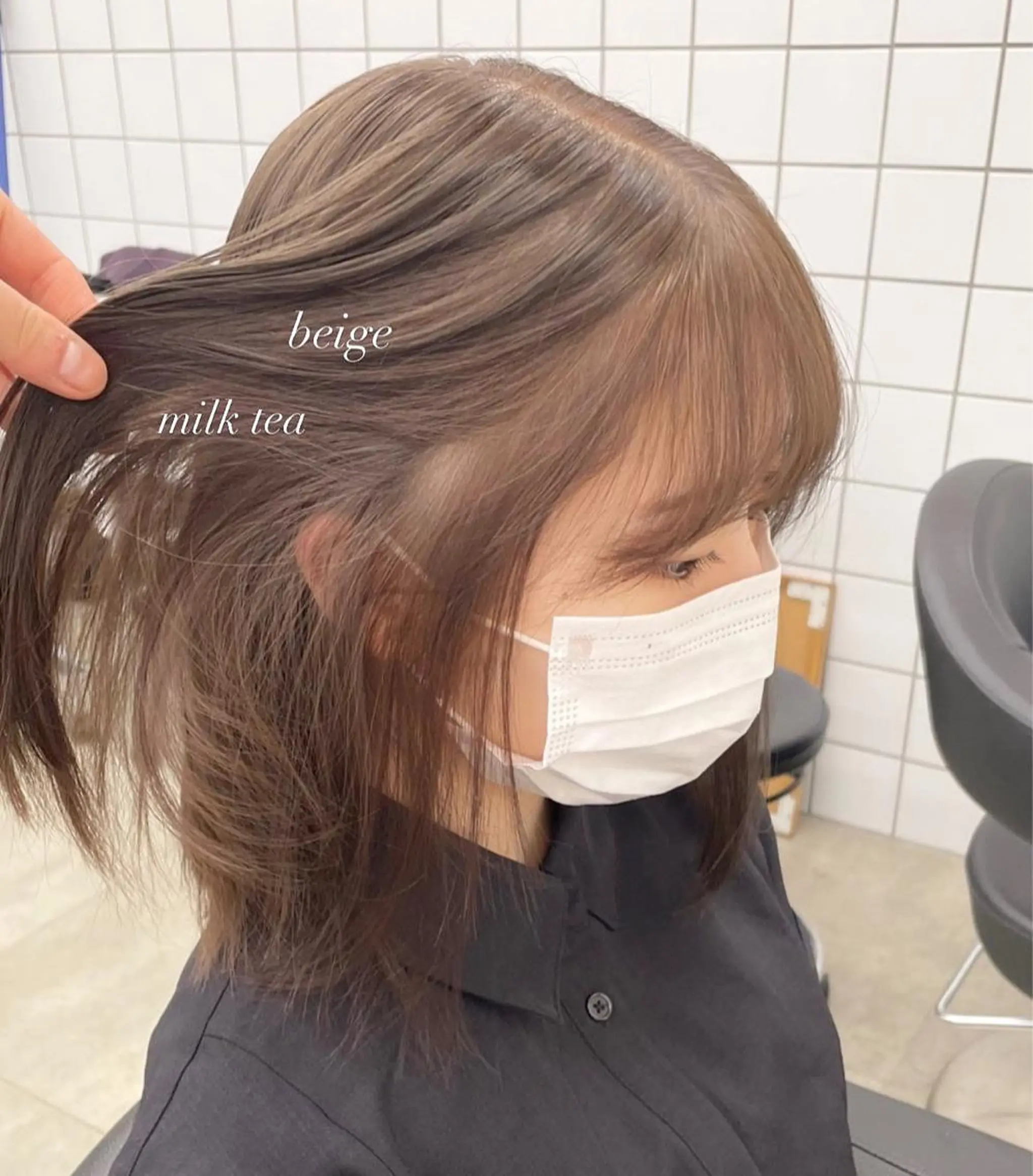 ミディアム カラー ベージュカラー ミルクティーベージュ 表参道ハッシュカット レイヤー/リノンのヘアスタイル