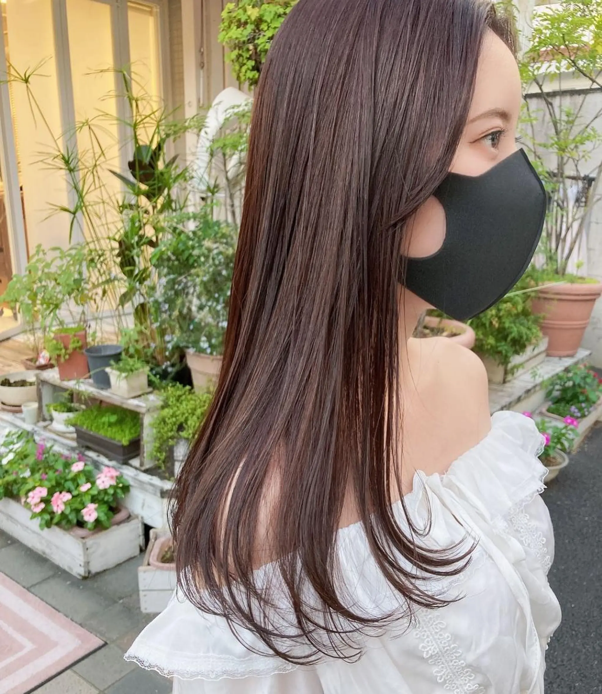 ミディアム カラー ヘアアレンジ 黒髪 ハイライトカラー くせ毛 顔まわりレイヤー ハイライト 韓国/髪質改善💘 櫻井かれんのヘアスタイル