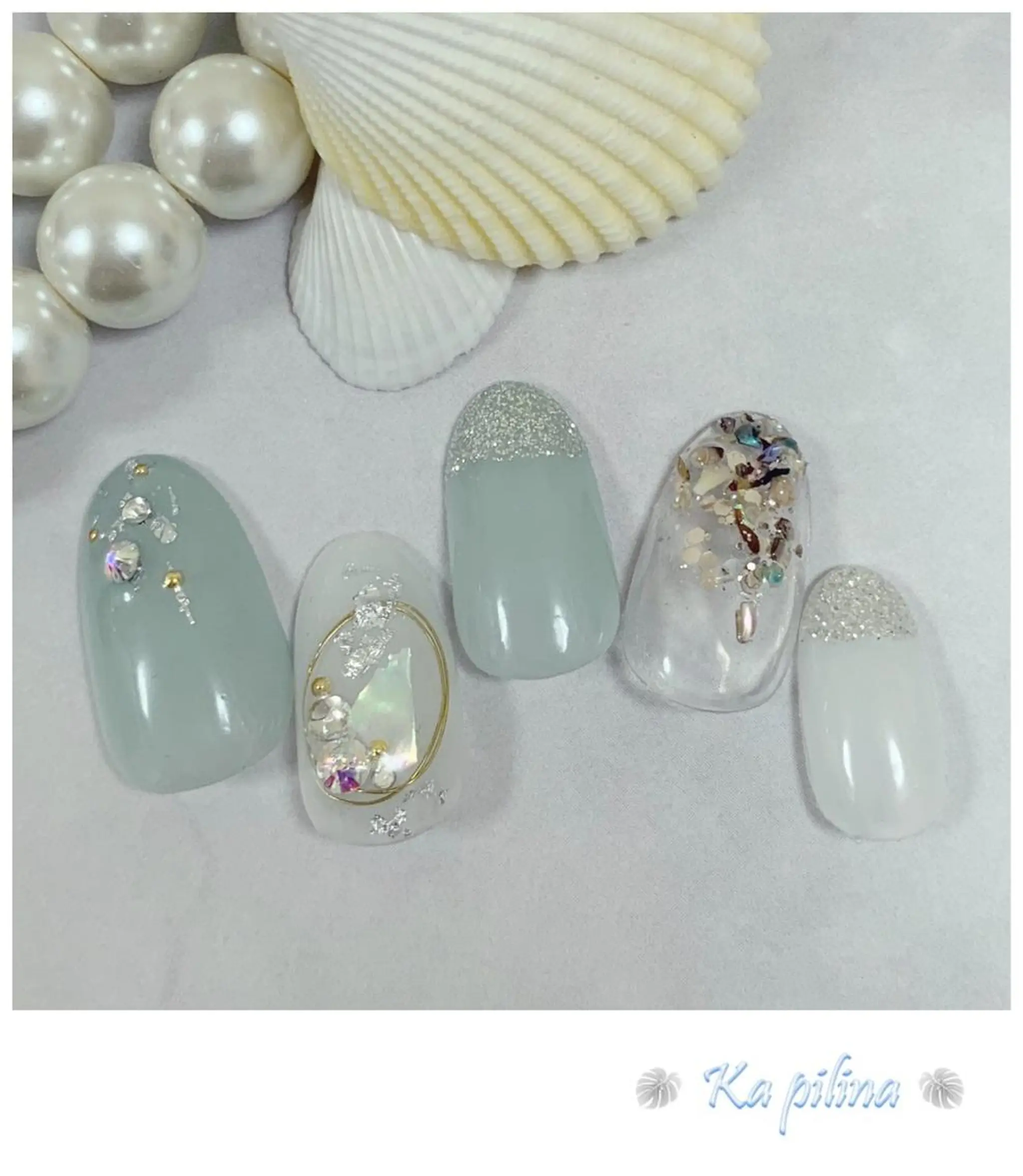 ネイル グリーン ニュアンスネイル Nail salon Ka pilinaのネイルデザイン