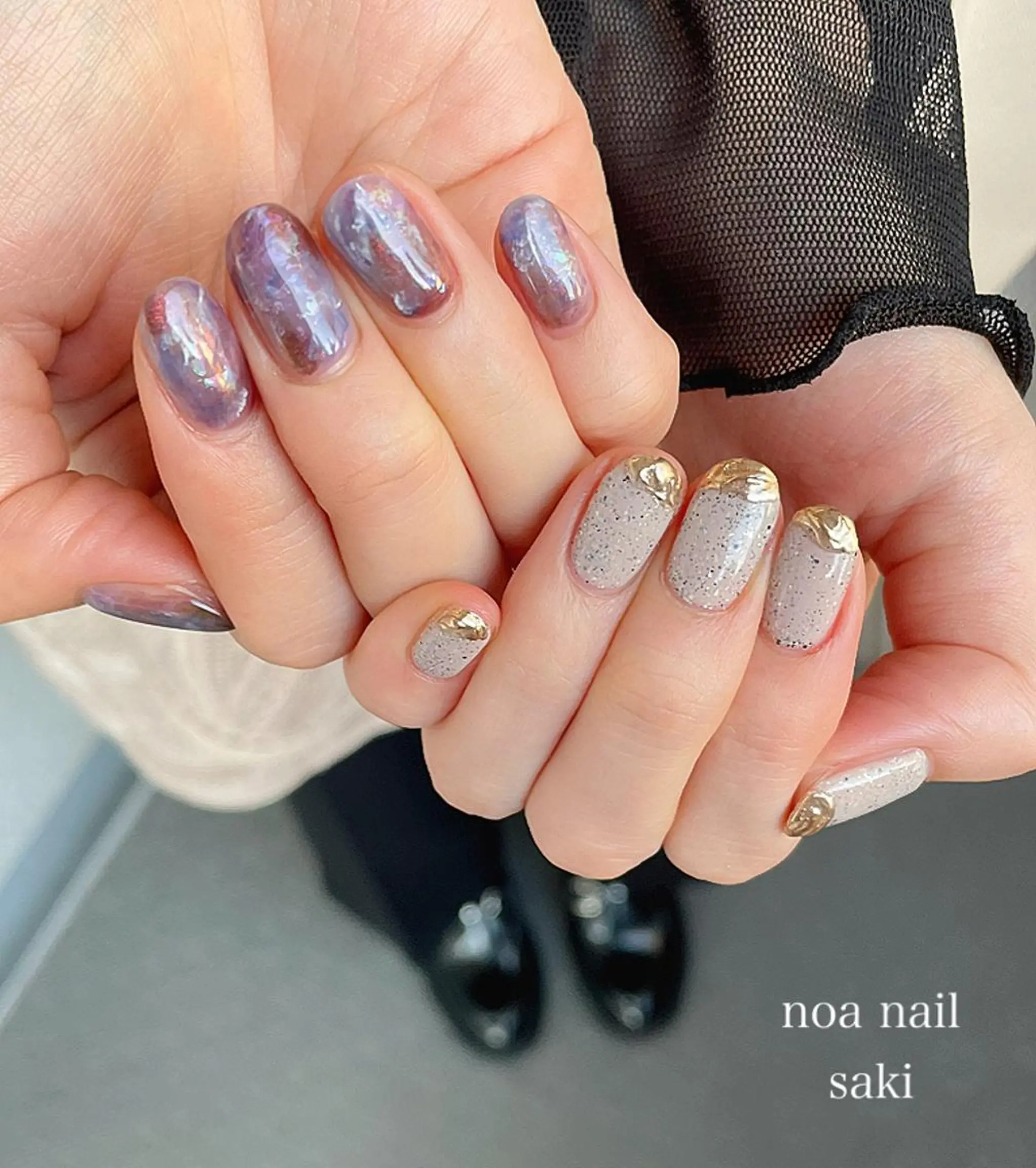 ネイル アートネイル オーロラネイル カジュアル ジェルネイル 氷ネイル・うるうるネイル nailsalon noa所属・nailist sakiのネイルデザイン