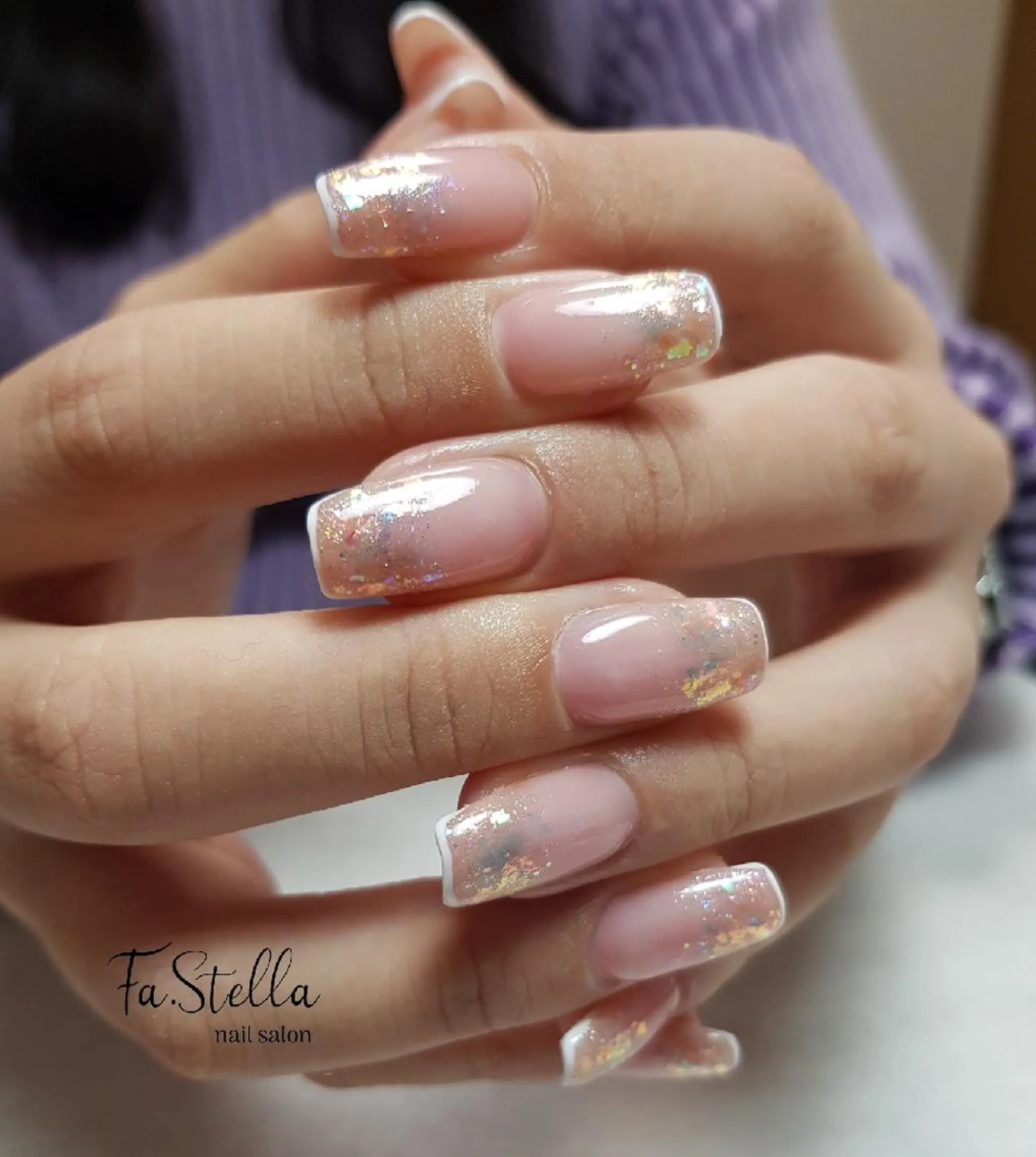 ロング ネイル オーロラネイル ラメ(グリッター) ハンドネイル Fa.Stella ファステラ のネイルデザイン