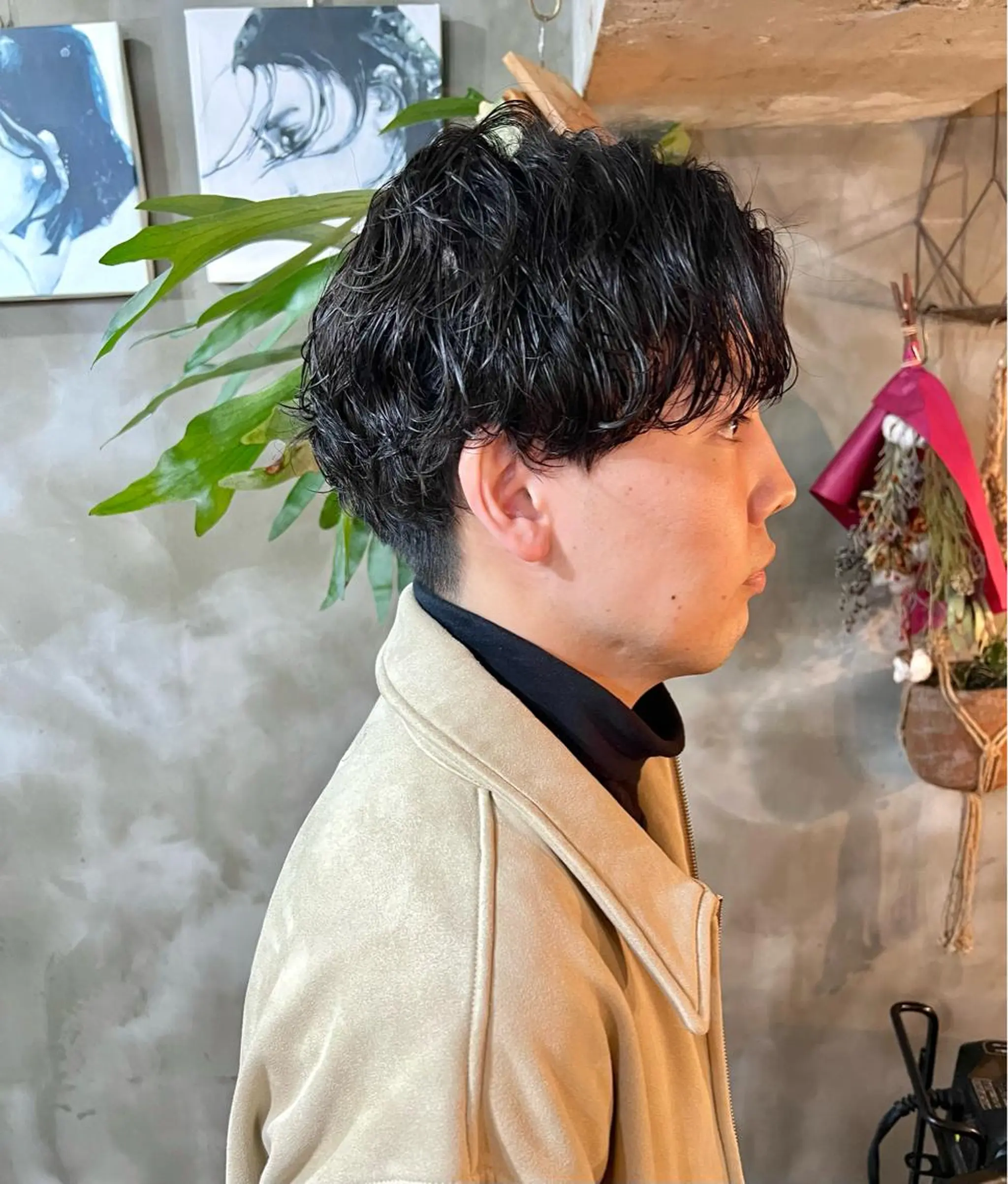 ミディアム パーマ メンズ カット パーマ トリートメント 木村陸弥 透明感/赤み消しのヘアスタイル