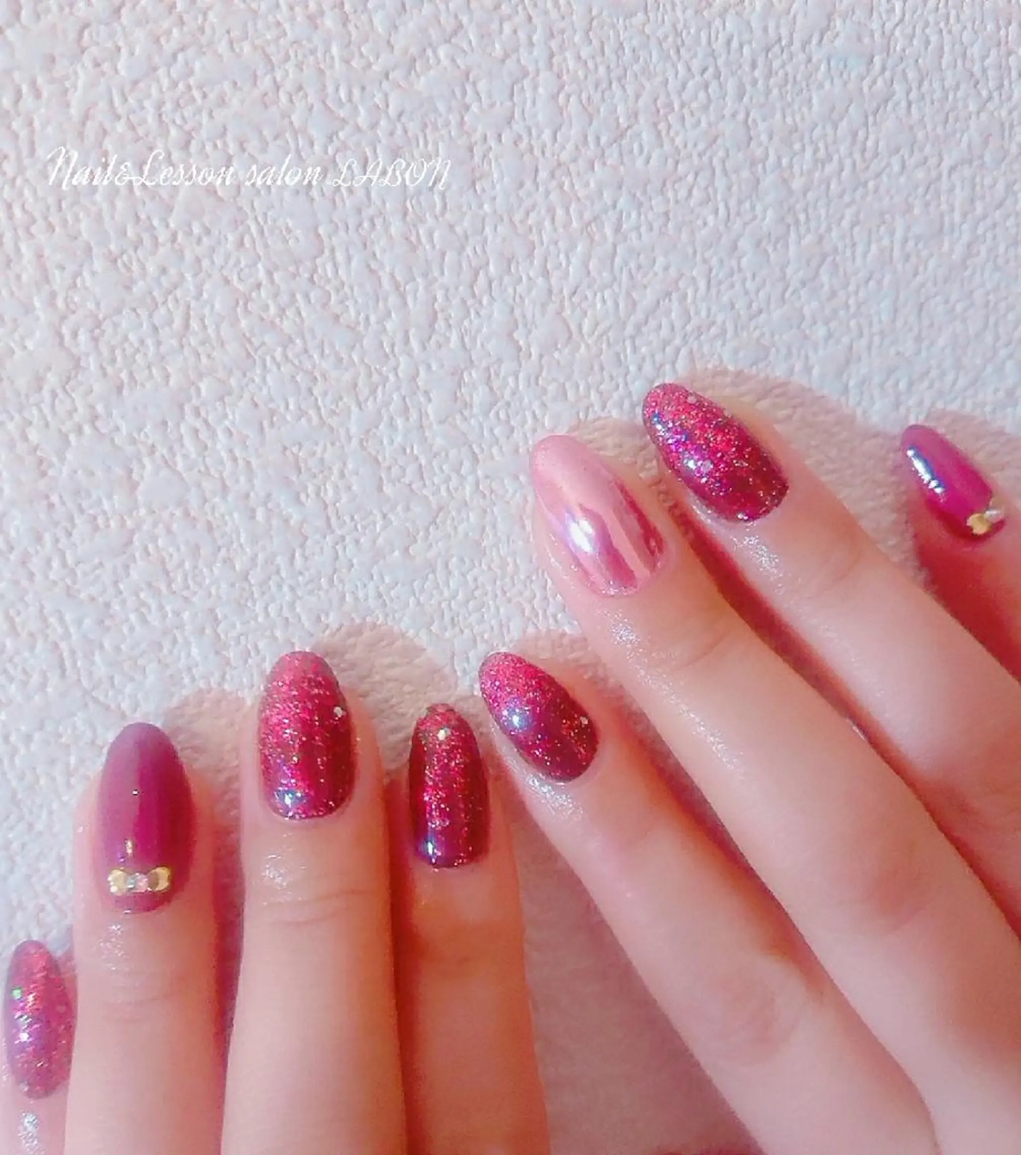 ネイル キラキラネイル ミラーネイル ピンク Nail salon LABONのネイルデザイン