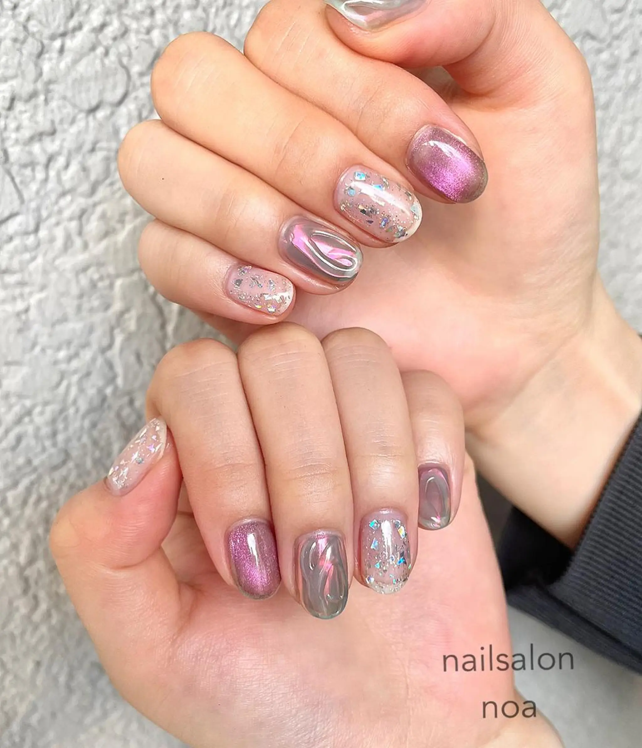 ネイル アートネイル オーロラネイル カジュアル ジェルネイル 氷ネイル・うるうるネイル nailsalon noa所属・nailist sakiのネイルデザイン