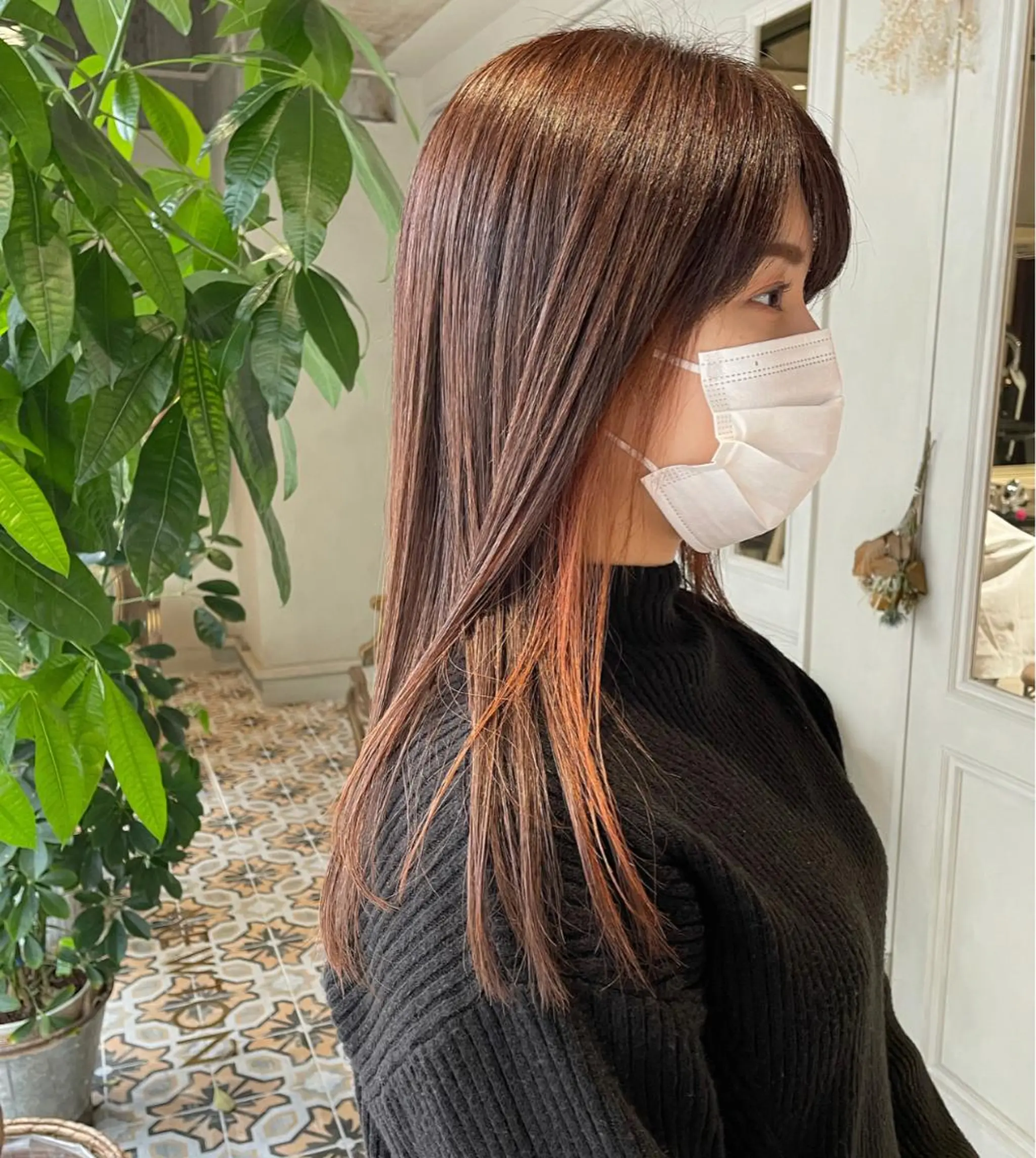 ロング オレンジブラウン 原 菜帆のヘアスタイル