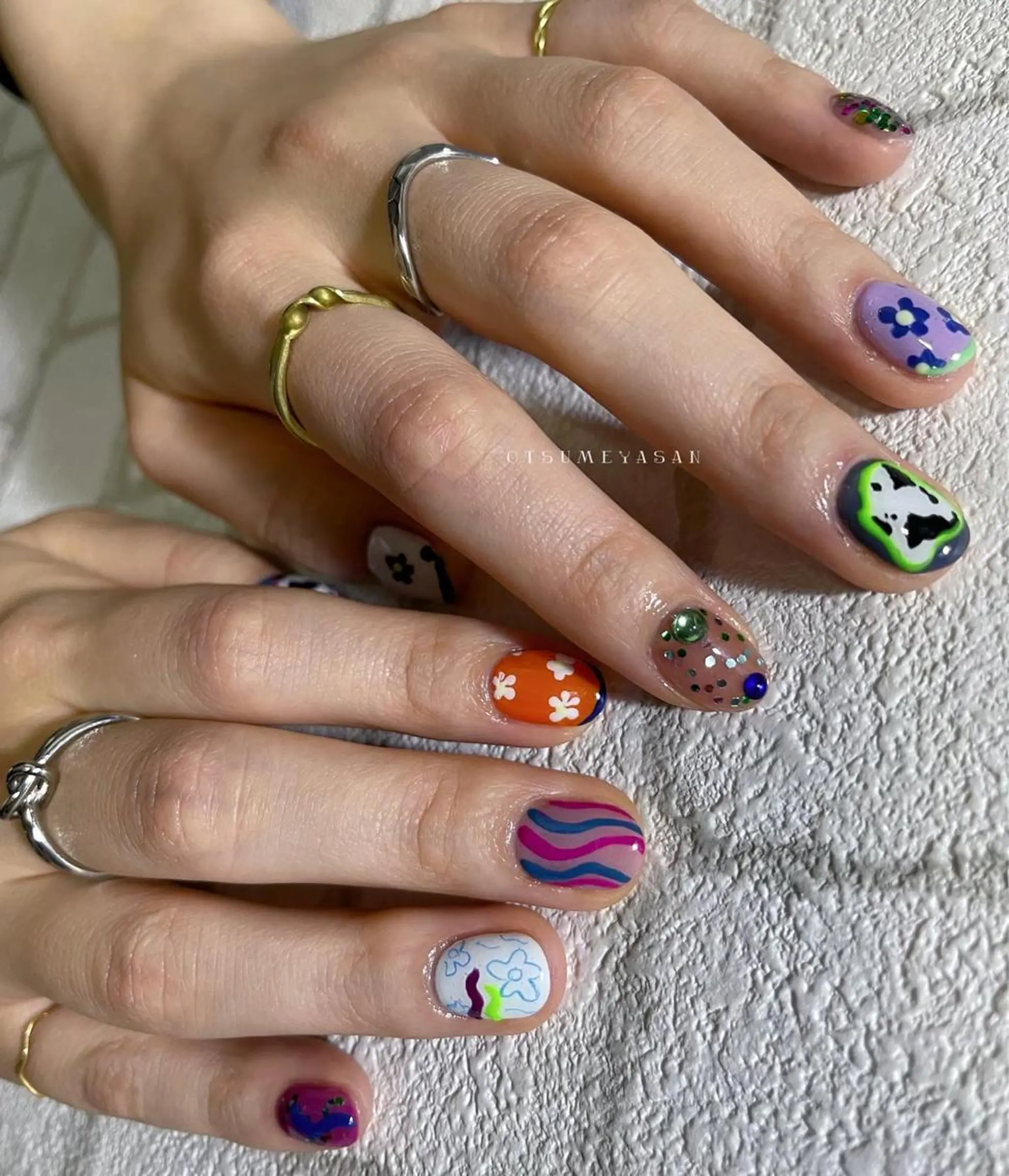 ネイル アニマル柄 ブルー ジェルネイル 韓国ネイル マグネットネイル otsumeyasan所属・わたなべ ちかのネイルデザイン