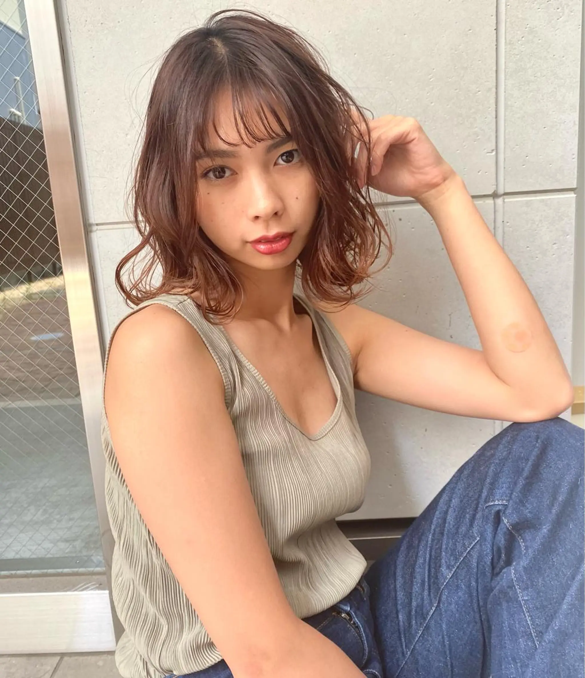 セミロング カラー アッシュ アッシュブラウン ブラウンカラー カット ヘアカラー トリートメント 山崎 雄太のヘアスタイル