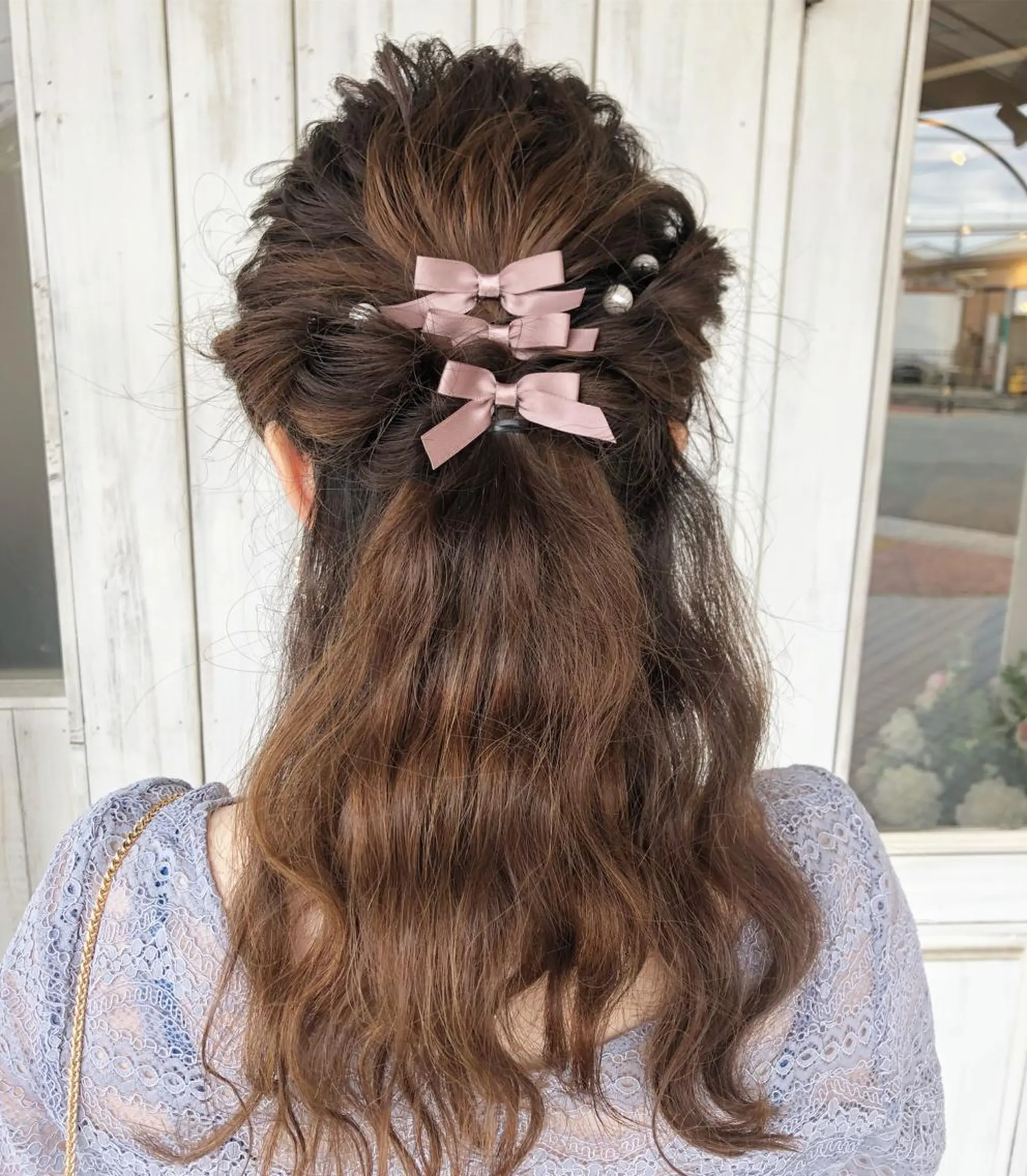 ロング ヘアアレンジ ハーフアップ ヘアセット MOLLA 浅香山店所属・谷口ゆめ/美眉 ワックス/縮毛矯正のヘアスタイル