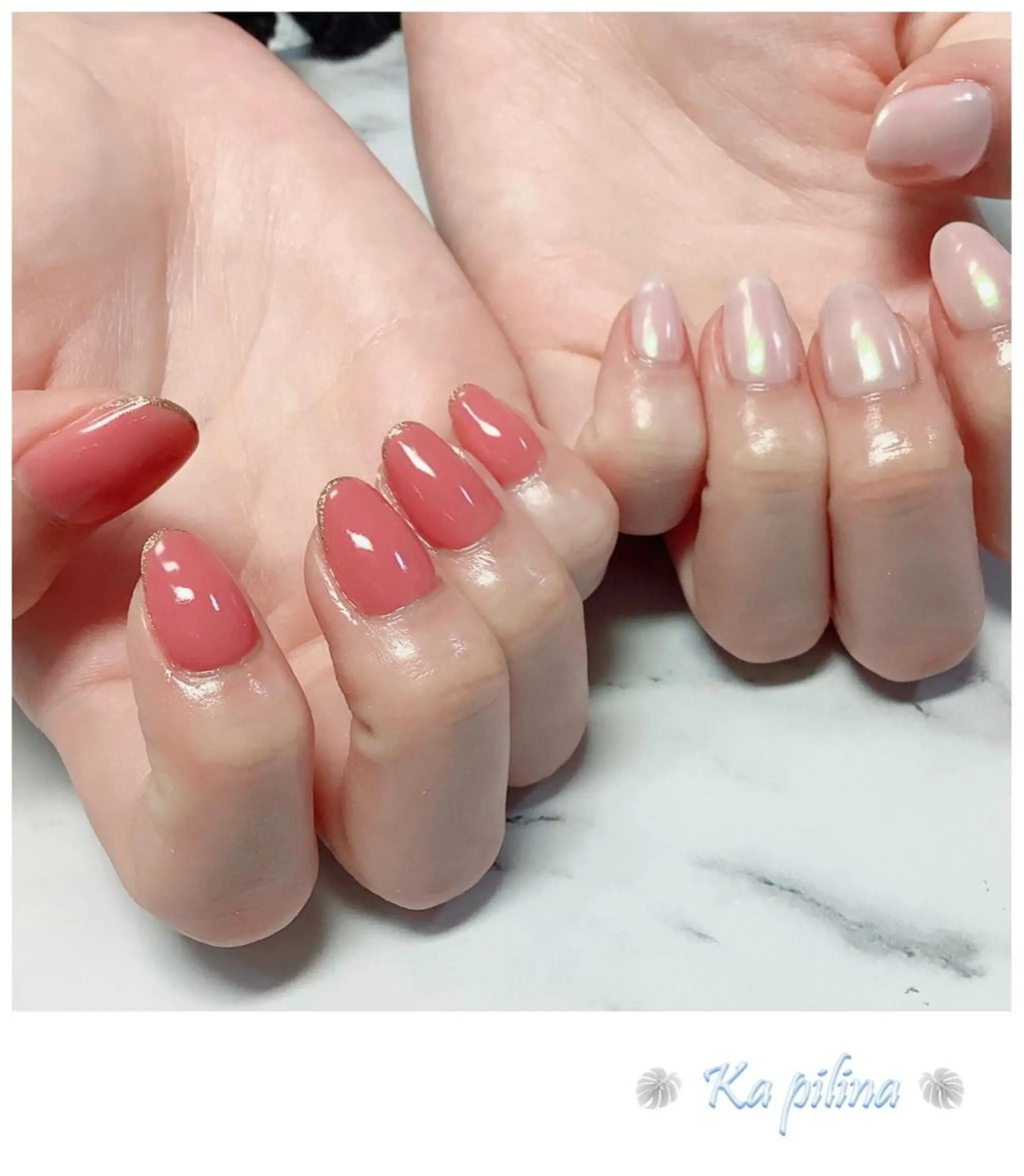 ネイル オーロラネイル ミラーネイル ピンク Nail salon Ka pilinaのネイルデザイン