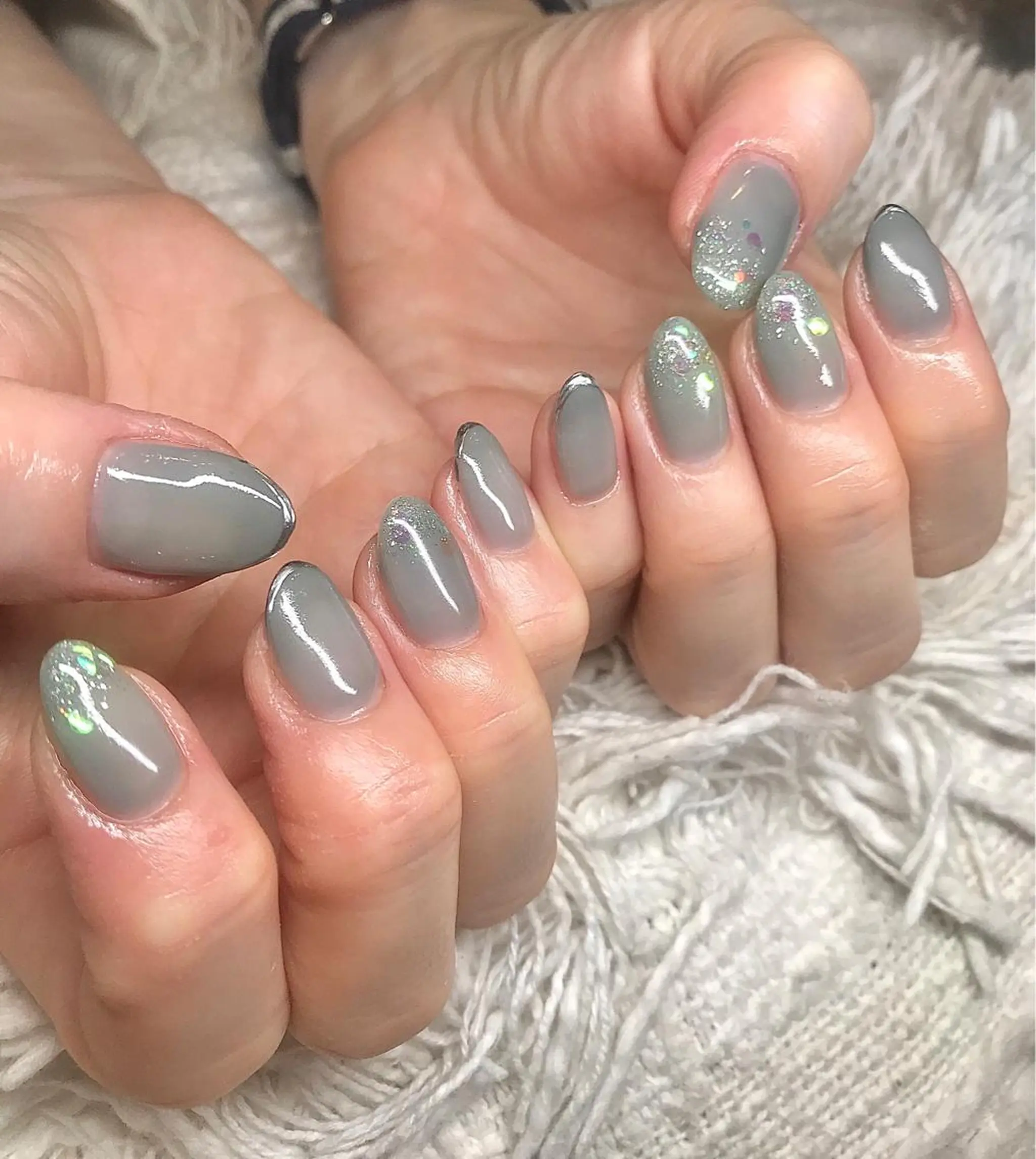 カラー パーマ ヘアアレンジ ネイル マツエク・マツパ フレンチネイル グリーン nail&eye Aoのマツエク・マツパデザイン
