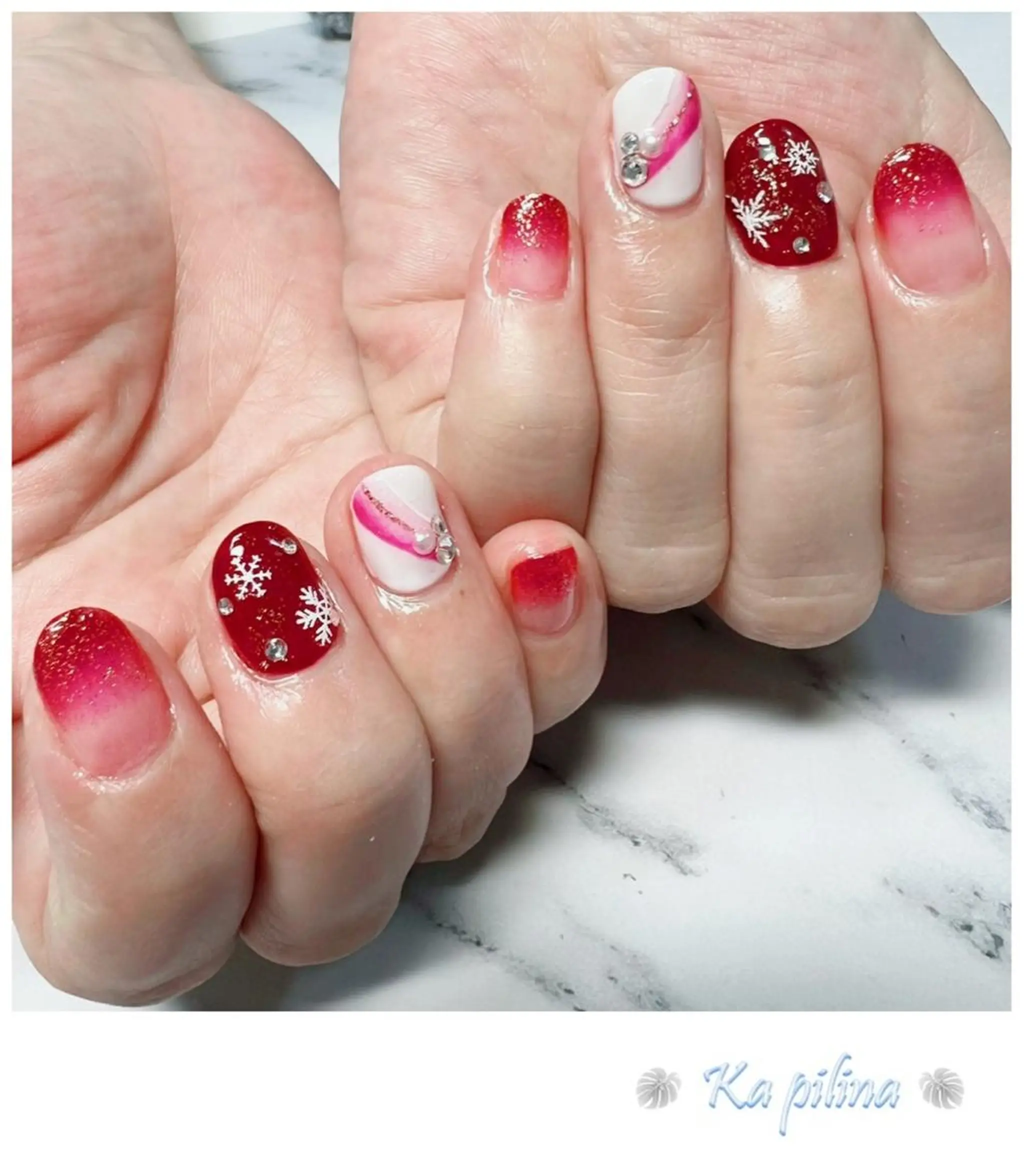 ネイル 赤色 冬ネイル Nail salon Ka pilinaのネイルデザイン