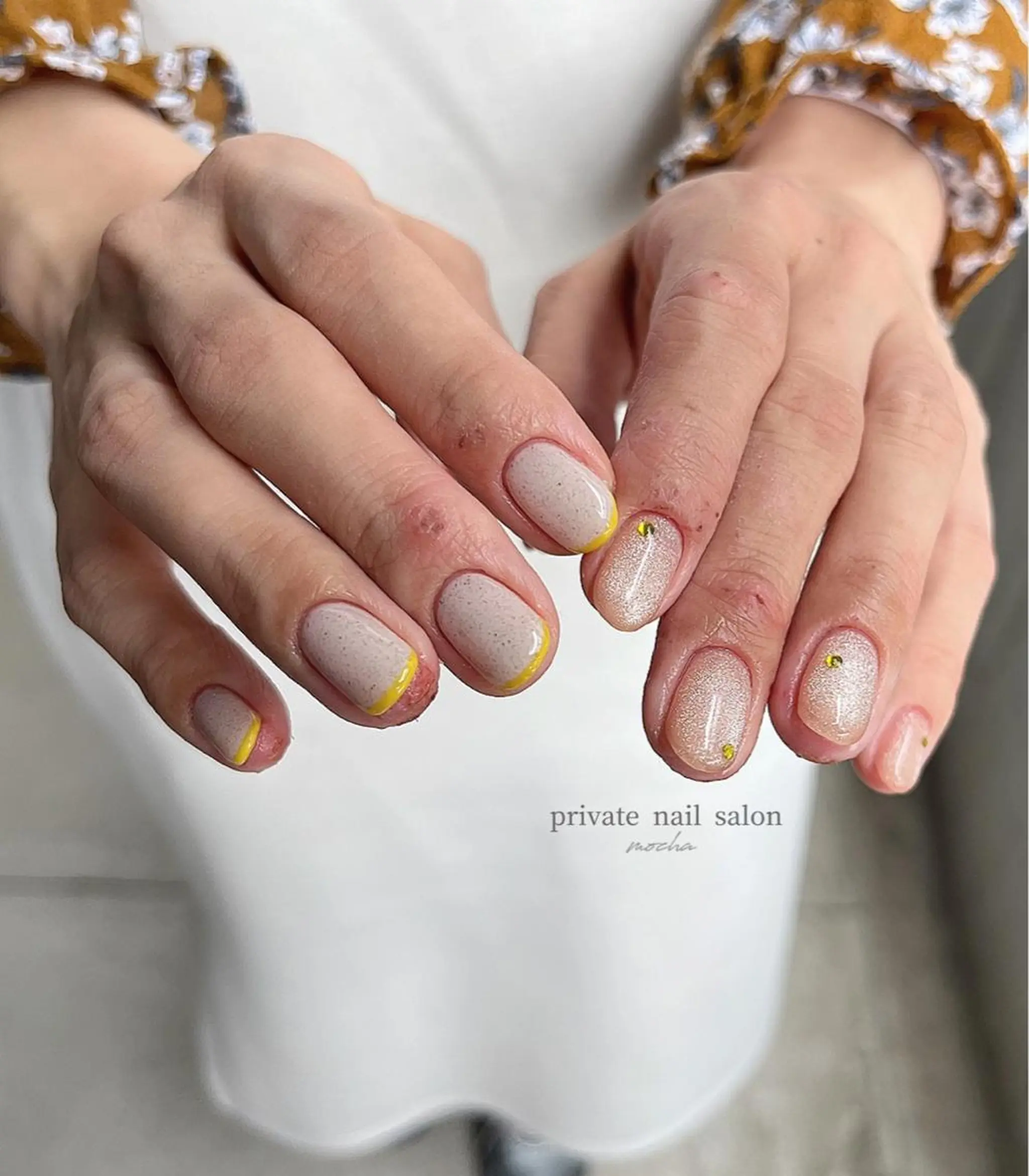 ネイル カジュアル チークネイル フレンチネイル ジェルネイル マグネットネイル ハンドネイル mocha nailのネイルデザイン