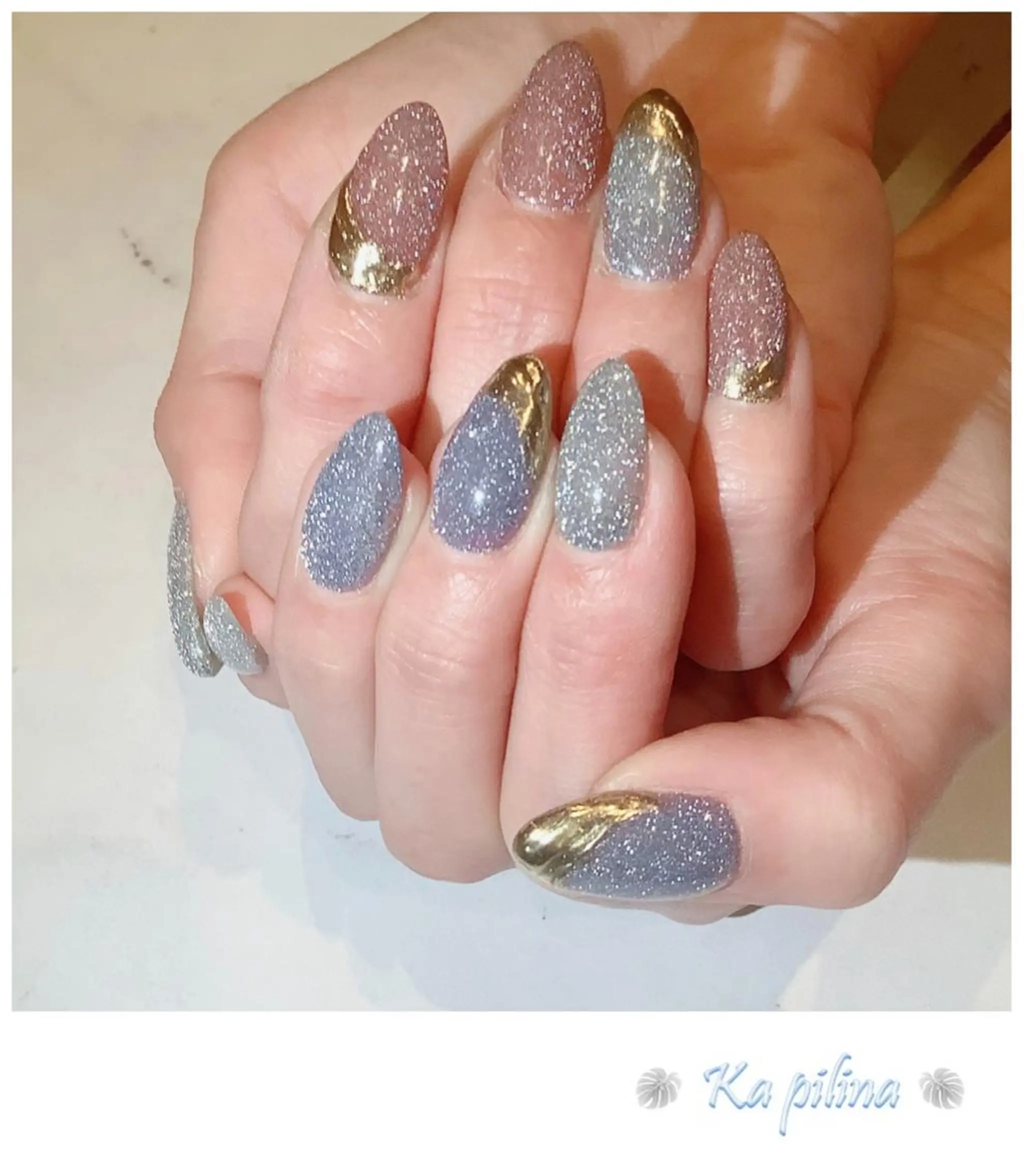 ネイル ブルー フラッシュネイル ピンク Nail salon Ka pilinaのネイルデザイン