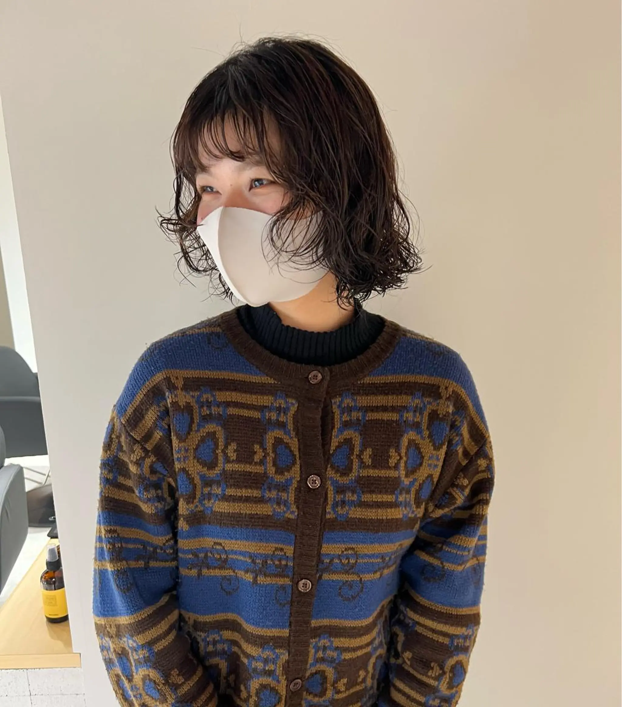 ミディアム パーマ 顔周りカット カット パーマ トリートメント io濱川 遥のヘアスタイル