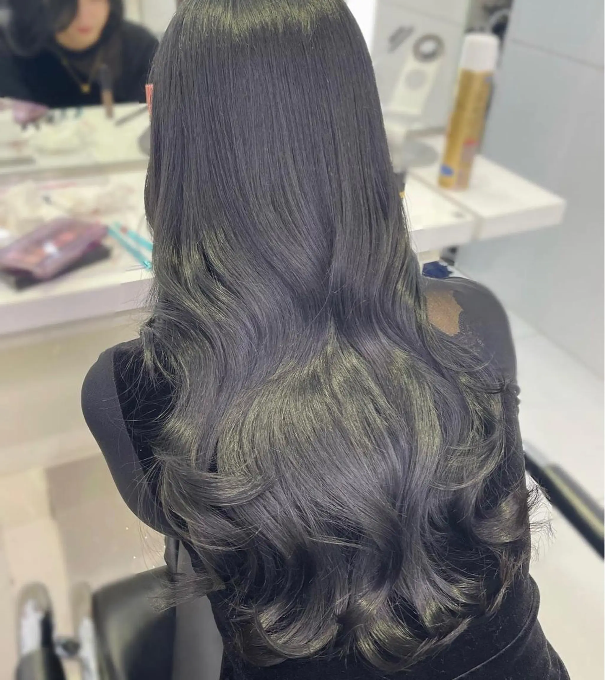 カラー 黒髪 ブルーカラー ブルーブラック カット ヘアカラー トリートメント 🇰🇷韓髪/透明感 カラー💐Seinaのヘアスタイル