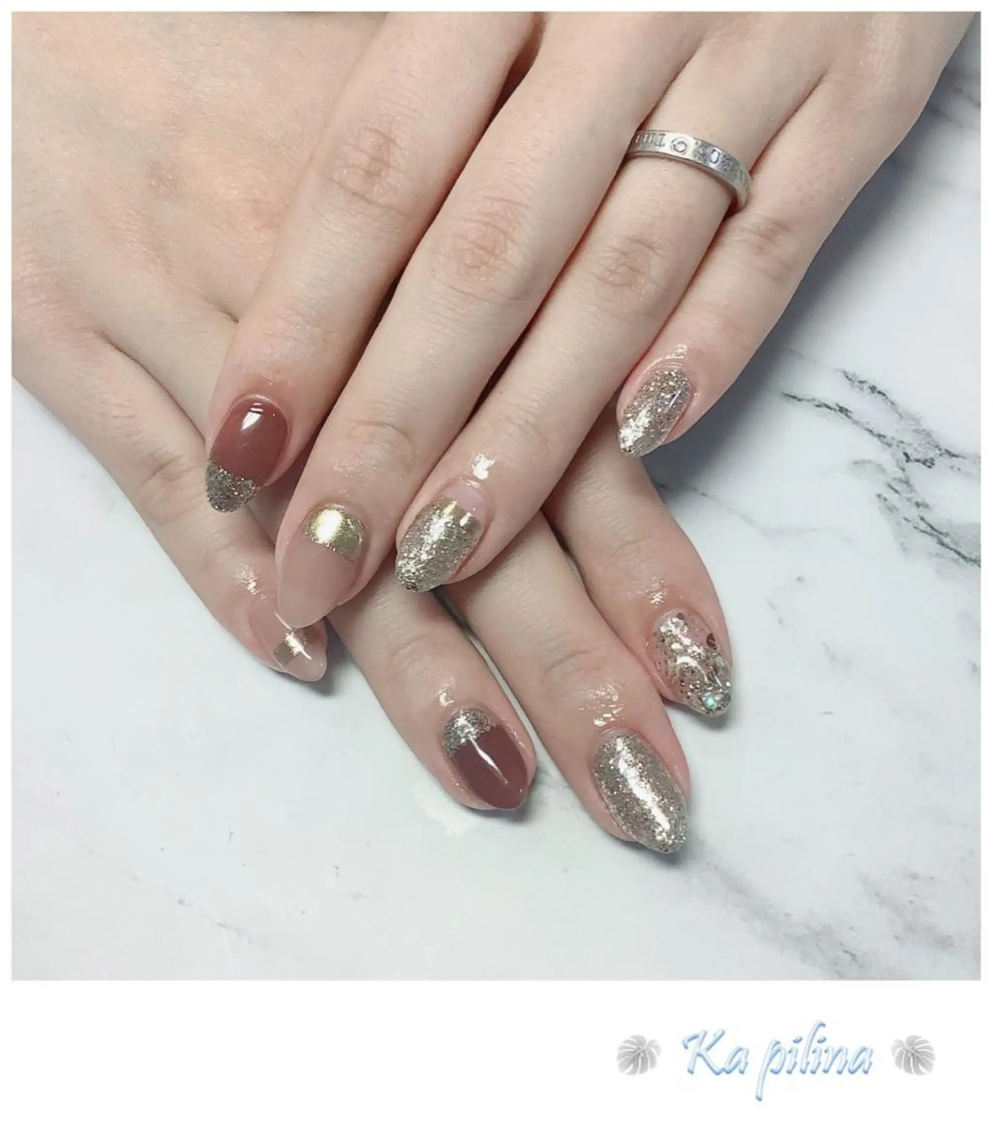 ネイル ブラウン ニュアンスネイル Nail salon Ka pilinaのネイルデザイン