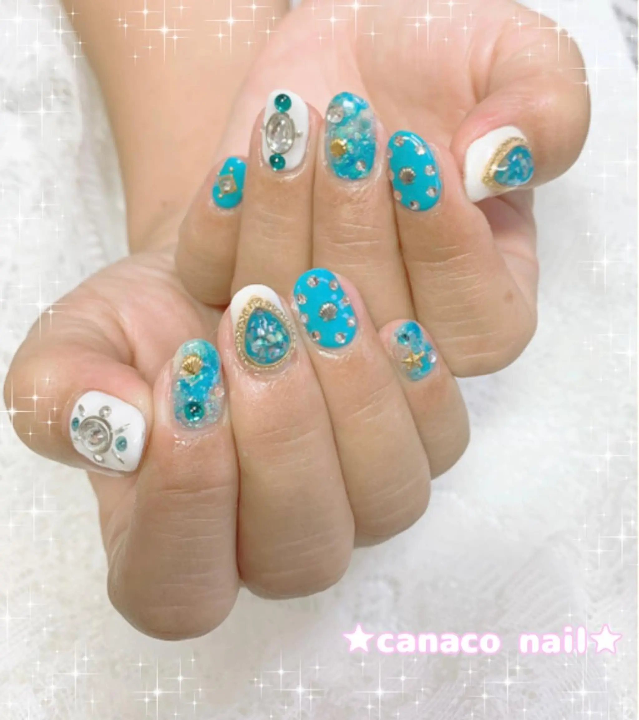 ネイル ストーンネイル ハンドネイル ハンドケア Felice所属・ベテランネイル cnc  nailのネイルデザイン