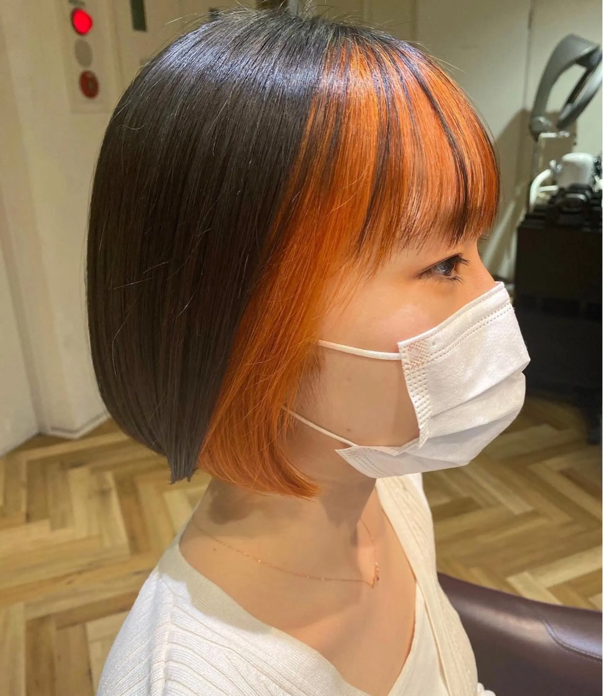 ショート カラー ミストバング インナーカラー オレンジ 髪質改善/ブリーチ 🎨MASAKiのヘアスタイル