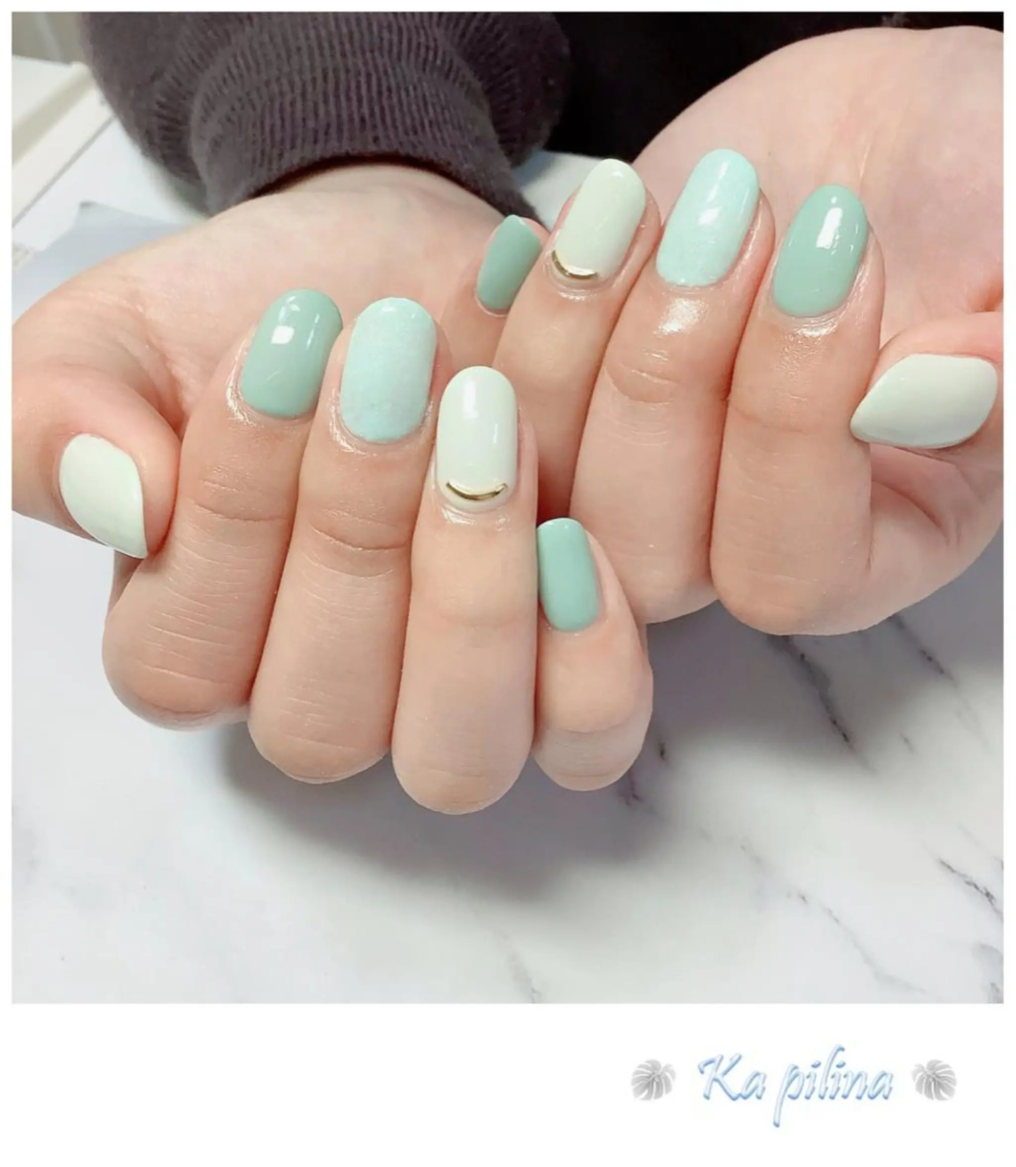 ネイル グリーン パステルネイル Nail salon Ka pilinaのネイルデザイン
