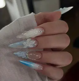 【長さ出し10本】3Dパーツ付け放題🌼🐚🌊💎ロングワンホンネイル🉐 🉐¥19800~>¥15840