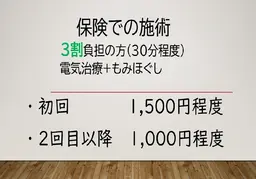 保険施術の方！初診は1500円程度となります