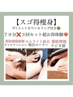 【スゴ得痩身!】当店4大人気メニューを一気に体験‼︎80%オフ💕¥74250→¥16500