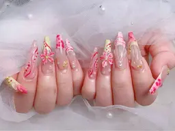 <チップ長さ出し込み>➕10本アート、パーツ、シールつけ放題(手書きあり)