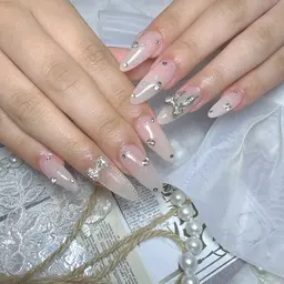 【HANDオフあり】チップ長さだし10本+90分パーツつけ放題【ワンカラーorラメグラデーション】