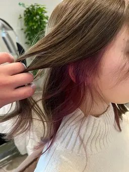 インナー(イヤリング、フェイスフレーミング含む)ブリーチカラー＋全体カラー