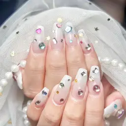 🩵🫧【チップ長さだし】韓国ネイルパーツ2本+20個スートンつけ❤️‍🔥