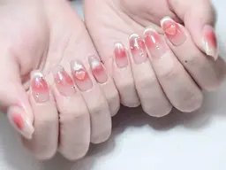 【ハンド】☆チークネイル+マグネットフレンチ☆🎁パーツ2個付き「ジェルオフ無料」