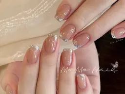 【ハンド自爪】SNS★大人気のガラスフレンチ☆ベースカラー500色からお選び頂けます！※パーツ別途料金になります♪