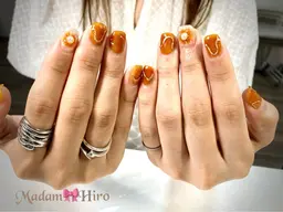 ハンドネイル　オフあり　秋ニュアンスネイル　ミラーネイル　フラワーネイル