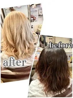 【ブリーチ+カラー+トリートメント】🍎全頭価格!希望の色をご提案・実現!ケアブリーチでダメージ軽減