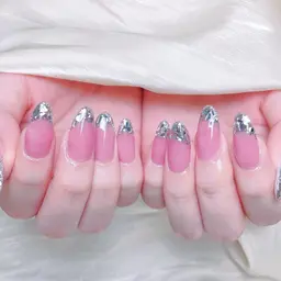 🩵🫧【チップ長さだし】ガラスフレンチ&ミラーフレンチ大きいパーツ2個❤️‍🔥