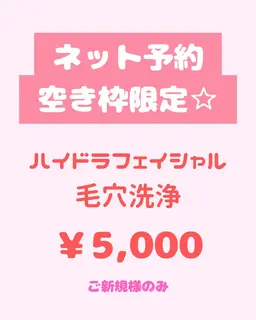 【ネット予約空き枠限定】ハイドラ毛穴洗浄＋パック付き￥5,000