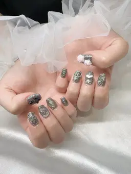 「初回オフ無料✨」ワンカラーグラデーションパーツ付け放題🩵