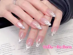 🎀韓国/うるうる🎀マグネットフレンチ＋先端ラメフレンチ　6280