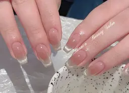 Hant【チップ長さ出し】💅ハンド★チップ長さ出し10本+マグネットグラデーションフレンチ+チーク★ベースカラー1色付