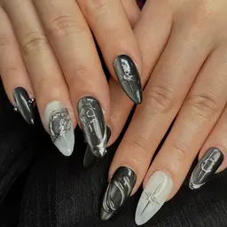 《初回オフ無料》ギャルネイル、y2k、海外デザイン好きな人🖤アートサンプルから選ぶ✨120分(オフ、デザイン込み)