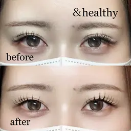 ＆Healthy フラットラッシュ120本　エクステ×パーマ　オフありの場合は施術時間+30分と別途¥600頂きます
