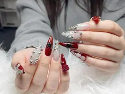 [チップ長さだし]🎀人気　No1❤️10本持ち込みデザイン、パーツつけ放題(ソフトジェルオフ無料)