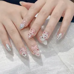 💗【¥5,990】韓国ガーリー♡ちゅるんシアーピンク×ドット（オフ無料／パラジェル・フィルイン対応）