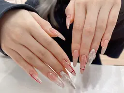 ✨チップ長さ出し＋シンプルデザイン✨アート4本まで❣️パーツ2個付き❣️ ストーンorパール10粒まで無料✨