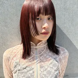 🍒カット+ブリーチなしダブル暖色カラー+内部tr🍒 【ボブ/レイヤー/顔周り/小顔/ぱっつん前髪/透明感/下北沢】